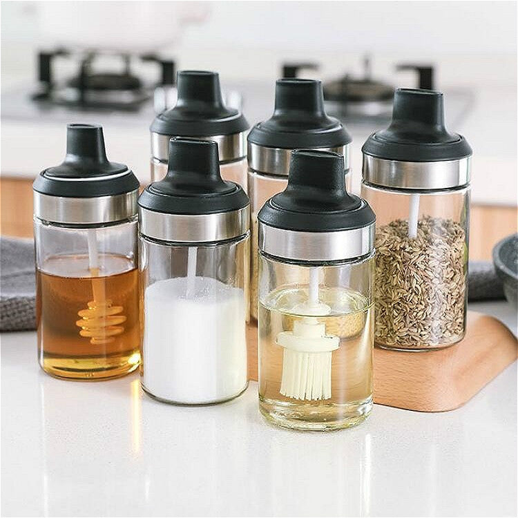 Kitchenware Seasoning Jar Spoon Cover Integrated Sealing Moisture-proof Cruet, White