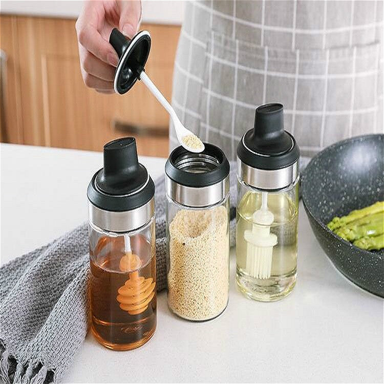 Kitchenware Seasoning Jar Spoon Cover Integrated Sealing Moisture-proof Cruet, White