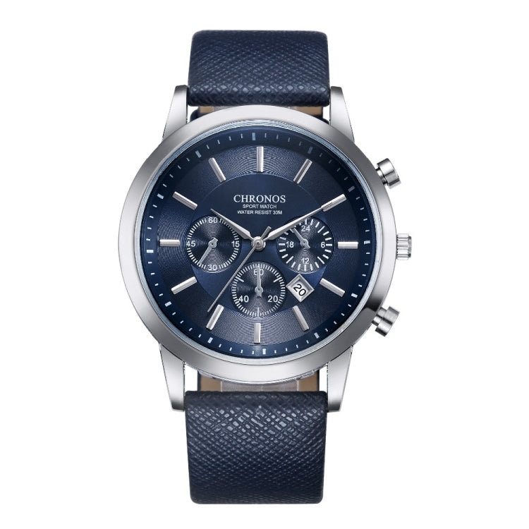CHRONOS CH0401 Three-eye Six-needle Leather Belt Sports Watch for Men