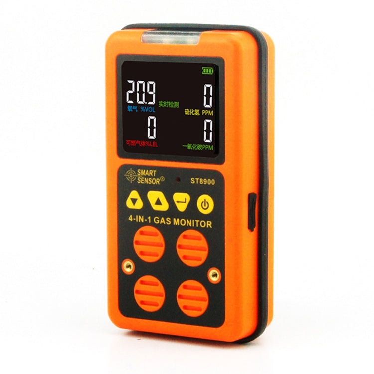 SMART SENSOR ST8900 4 in 1 Toxic Gas CO Carbon Monoxide Detector Hydrogen Sulfide H2S Oxygen Combustible Gas Test LCD Display Monitor, Sound Light Vibration Alarm