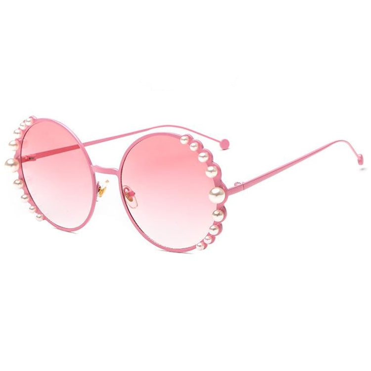 Women Sunglasses Metal Round Frame Pearl Embellished Sunglasses, Gold Frame Grey Lens, Gold Frame Brown Lens, Gold Frame Blue Pink Lens, Gold Frame Purple Pink Lens, Gold Frame Blue Lens, Gold Frame Champagne Lens, Pink Frame Pink Lens                 ...