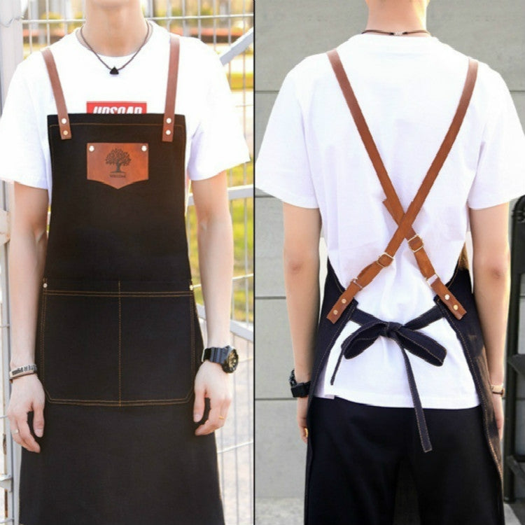 Denim Forest Pattern Apron Drawing Hairdress Overalls