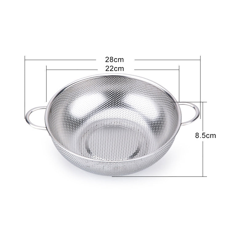 Stainless Steel Round Wash Basket Binaural Wash Rice Basket Drain Basin, 22cm, 25cm, 28cm, 31cm