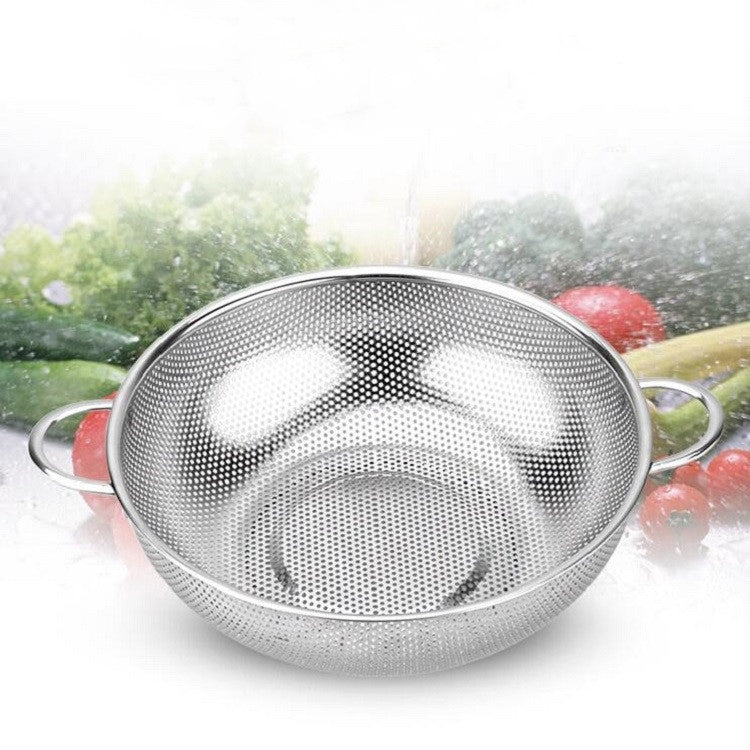 Stainless Steel Round Wash Basket Binaural Wash Rice Basket Drain Basin, 22cm, 25cm, 28cm, 31cm