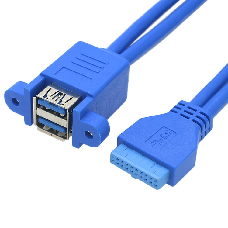 Motherboard 20pin Turn Double USB3.0 Extension Cable  with Ear Baffle Cable, Blue