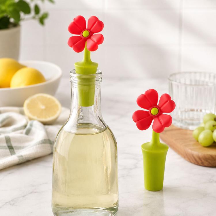 3 PCS Creative Wine Drink Preservation Stopper Flower Silicone Wine Stopper, 3 PCS Rose Stopper, 3 PCS Red Sun Flower Beer Stopper, 3 PCS Leaf Beer Stopper