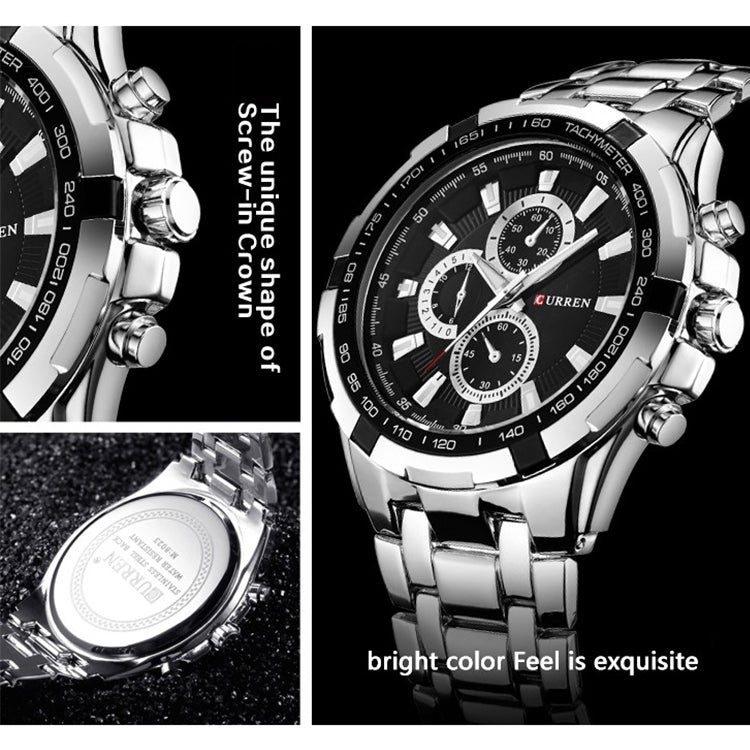 CURREN 8023 Men Stainless Steel Analog Sport Quartz Watch, White case white face, Silver case gold face, Silver case gold ring black face, Black case white face, Black case black face, Black case gold ring white face, Black case gold face              ...