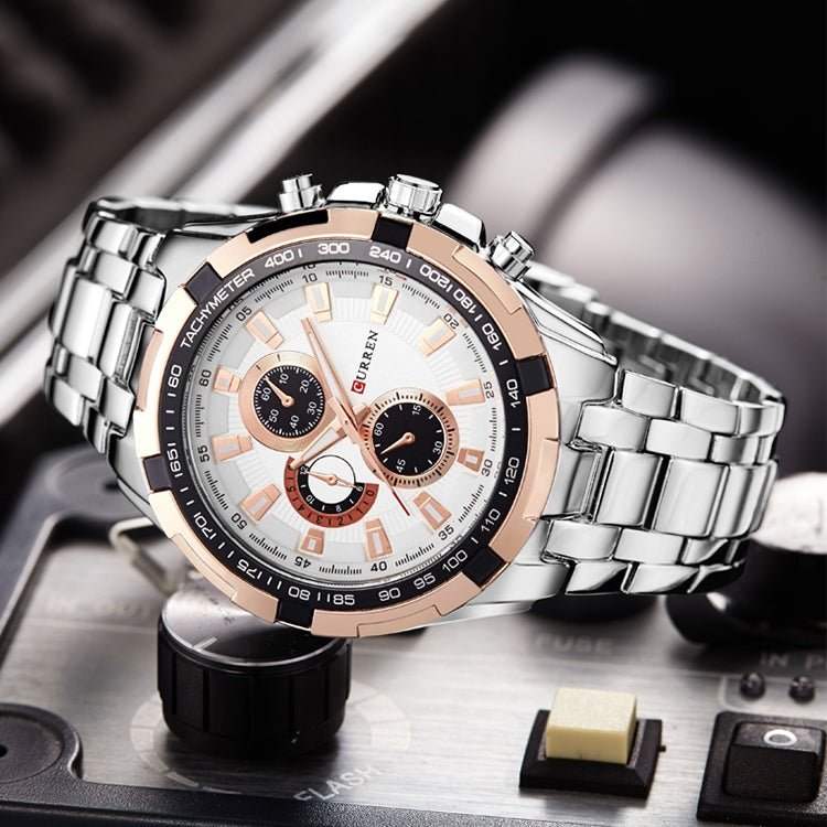 CURREN 8023 Men Stainless Steel Analog Sport Quartz Watch, White case white face, Silver case gold face, Silver case gold ring black face, Black case white face, Black case black face, Black case gold ring white face, Black case gold face              ...