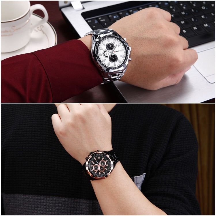 CURREN 8023 Men Stainless Steel Analog Sport Quartz Watch, White case white face, Silver case gold face, Silver case gold ring black face, Black case white face, Black case black face, Black case gold ring white face, Black case gold face              ...
