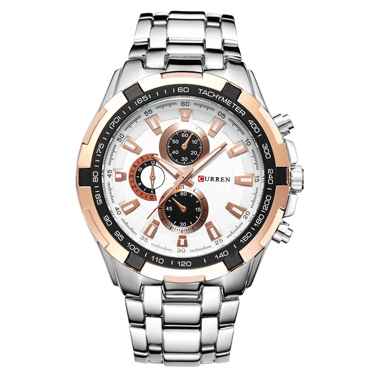 CURREN 8023 Men Stainless Steel Analog Sport Quartz Watch, White case white face, Silver case gold face, Silver case gold ring black face, Black case white face, Black case black face, Black case gold ring white face, Black case gold face              ...