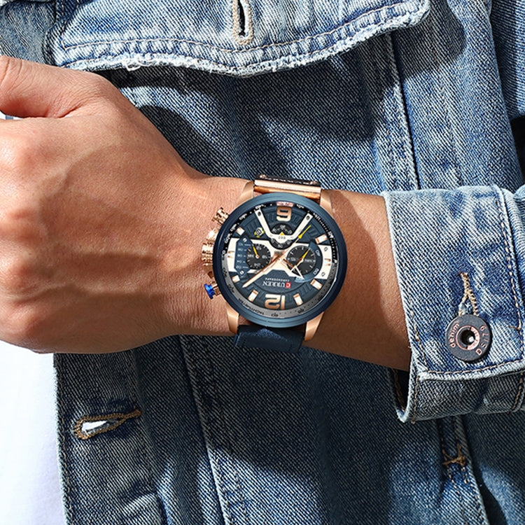 CURREN M8329 Casual Sport Leather Watch for Men, Rose blue, Rose black, Gold black, Black Khaki, White black