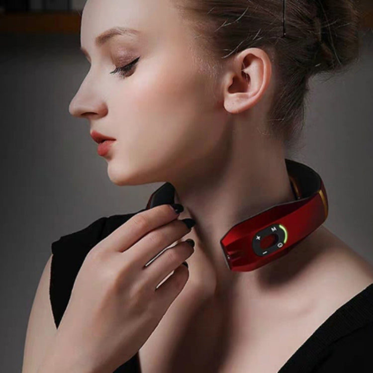 Cervical Vertebra Massager Charging Intelligent Pulse Physiotherapy Instrument Electromagnetic Vibration Neck Protector, Black, Red