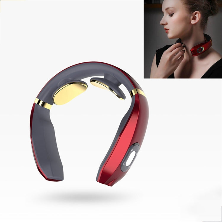 Cervical Vertebra Massager Charging Intelligent Pulse Physiotherapy Instrument Electromagnetic Vibration Neck Protector, Black, Red