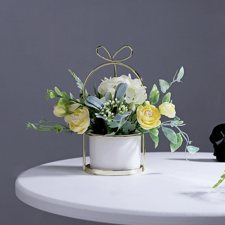 Wrought Iron Portable Frame Hydrangea Flower Pot Decoration Ornaments Home Study Office Wedding Decoration, Light Pink, Light Yellow, light Purple, Light Green, Light Blue, Elegant White
