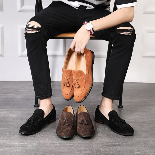 Men Leather Shoes Suede Tassels Slip-on Peas Shoes, 43, 37, 38, 39, 40, 41, 42, 44, 45, 46, 47, 48