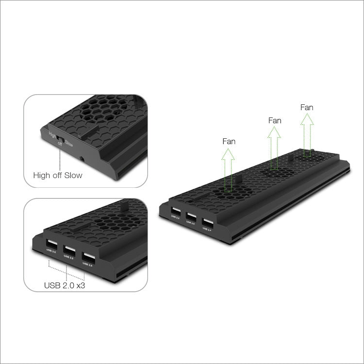 DOBE TYX-1768 Heat Dissipate Vertical Stand Base Cooling Dock Cooling Fan Bracket for XBOX One X Game Console, TYX-1768