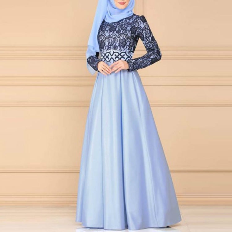 Lace Stitching Retro Large Swing Dress Ethnic Style Long-Sleeved Slim Dress, XXL, XXXXL, XXXXXL, XXXL