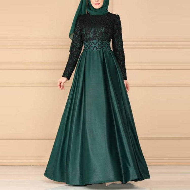 Lace Stitching Retro Large Swing Dress Ethnic Style Long-Sleeved Slim Dress, XXL, XXXXL, XXXXXL, XXXL