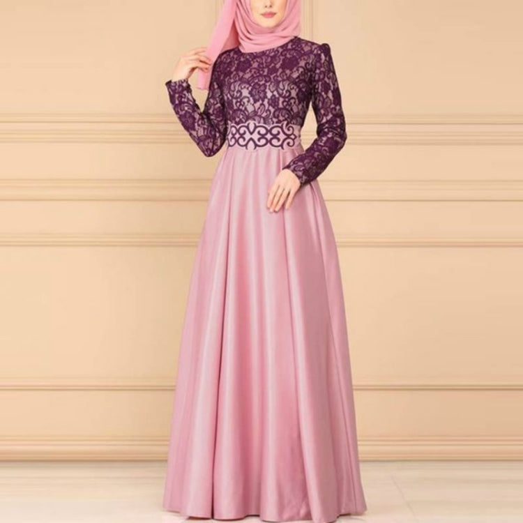 Lace Stitching Retro Large Swing Dress Ethnic Style Long-Sleeved Slim Dress, XXL, XXXXL, XXXXXL, XXXL
