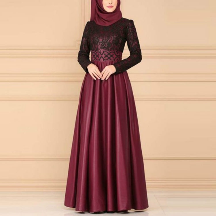 Lace Stitching Retro Large Swing Dress Ethnic Style Long-Sleeved Slim Dress, XXL, XXXXL, XXXXXL, XXXL