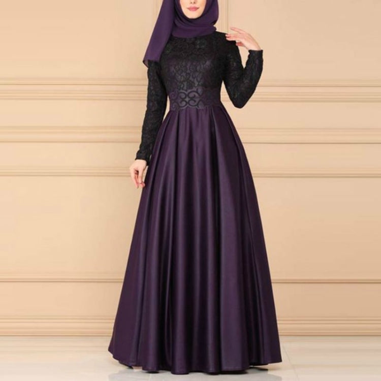 Lace Stitching Retro Large Swing Dress Ethnic Style Long-Sleeved Slim Dress, XXL, XXXXL, XXXXXL, XXXL