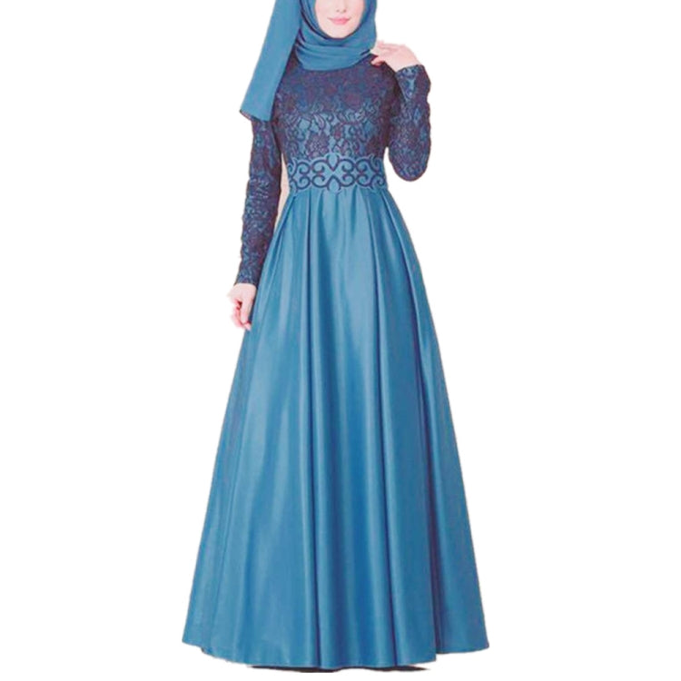 Lace Stitching Retro Large Swing Dress Ethnic Style Long-Sleeved Slim Dress, XXL, XXXXL, XXXXXL, XXXL