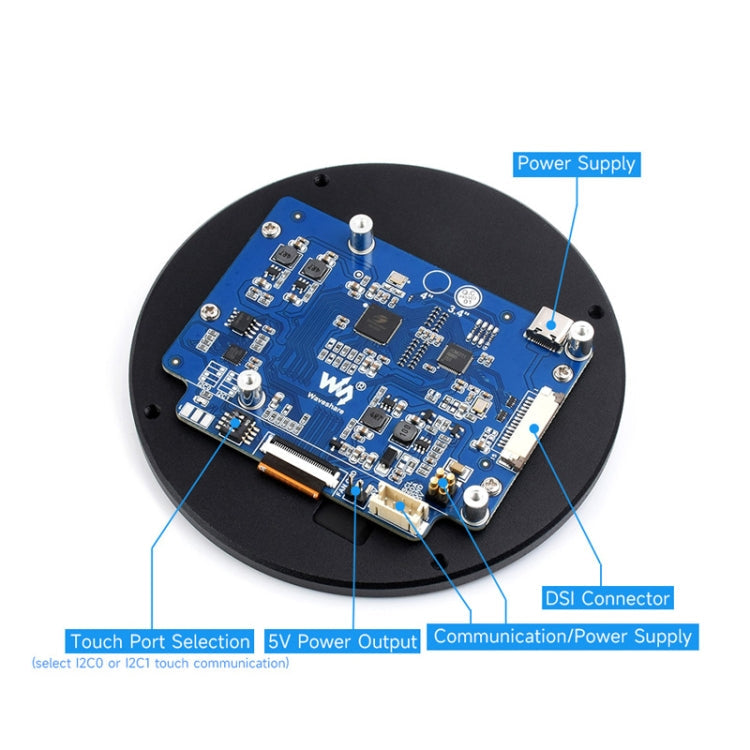 Waveshare 3.4 inch DSI Round Touch Display, 800 × 800, IPS, 10-Point Touch, 3.4 inch DSI