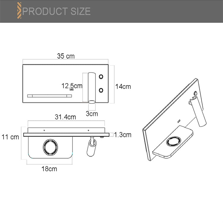 Wireless Wall Lamp USB 5V Charger Wall Lights Hotel Headboard Reading Lighting Spot Luminaire Lamp, Left