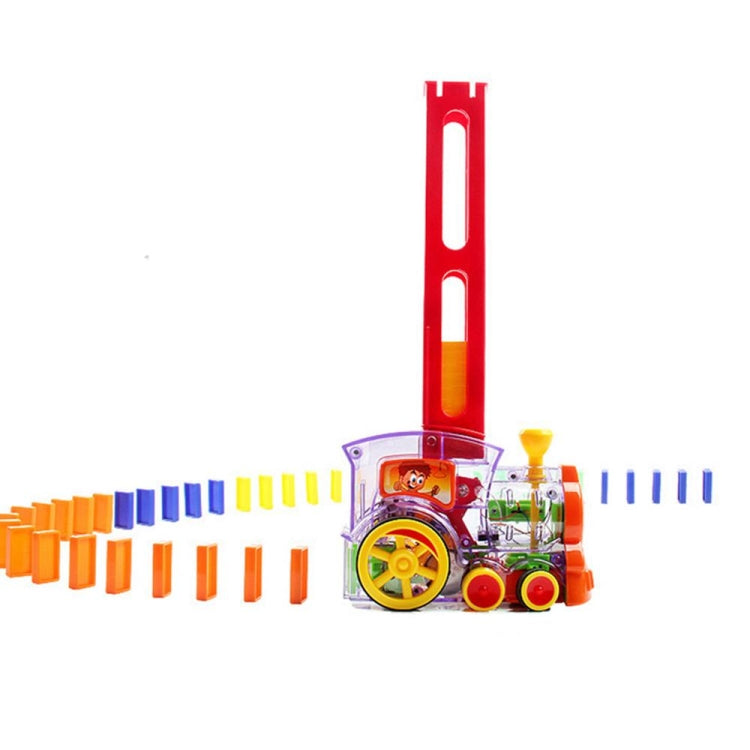 Puzzle Domino Car Electric Train With Sound And Light Music Automatic Licensing Electric Car Toy, Transparent, Yellow Bee, White Cow