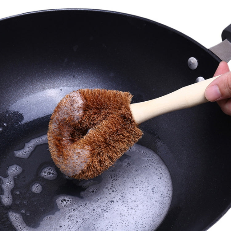 10 PCS Natural Coconut Palm Non-stick Oil Long Handle Pot Brush Cleaning Brush Kitchen Cleaning Tool, Coconut Palm Brush
