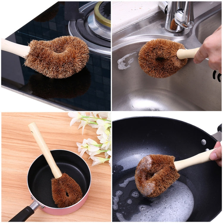 10 PCS Natural Coconut Palm Non-stick Oil Long Handle Pot Brush Cleaning Brush Kitchen Cleaning Tool, Coconut Palm Brush