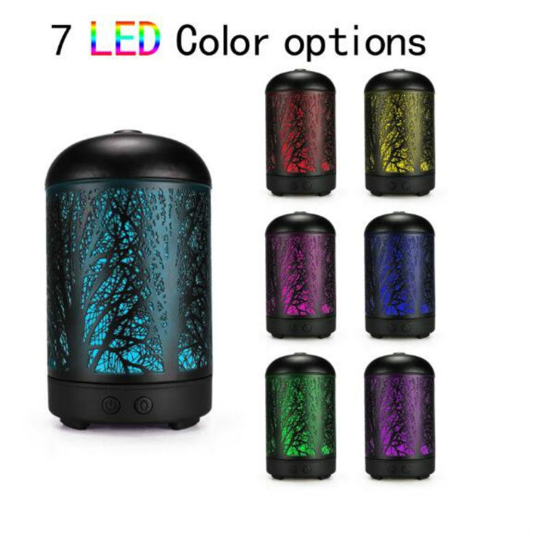 Metal Tree Air Humidifier Essential Oil Diffuser Mist Maker Colorful LED Lamp Diffuser Aromatherapy Air Purifier,, EU Plug