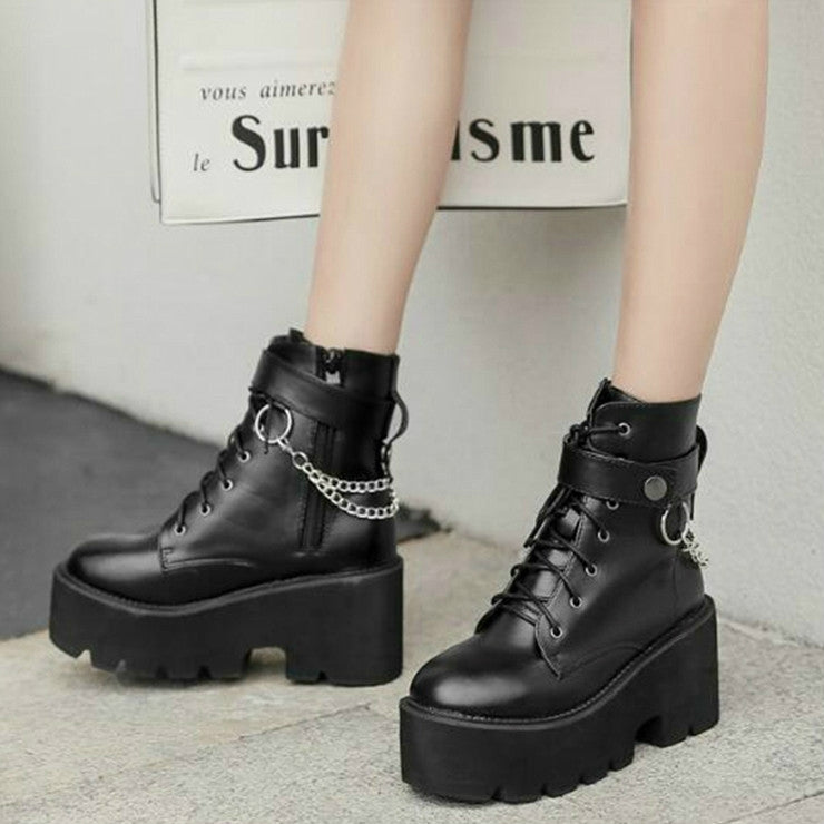 Platform - Soled Martin Boots Side Zipper Handsome Ankle Boots, 36, 38