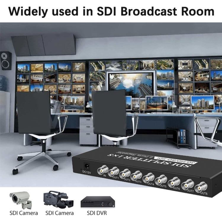 1 In 8 Out SD-SDI / HD-SDI / 3G-SDI Distribution Amplifier Video SDI Splitter, 1 In 8 Out