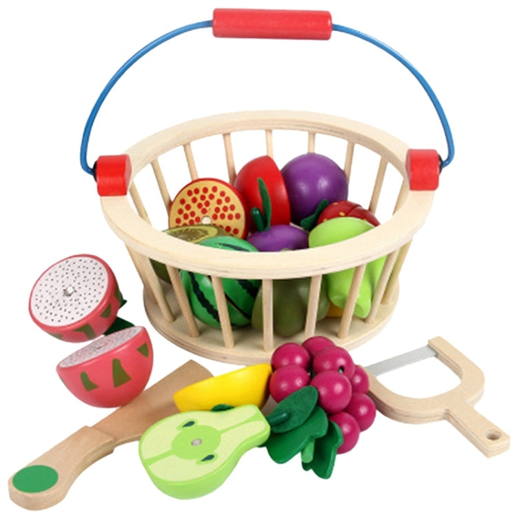 Children Wooden Magnetic Cut fruit and Vegetables Baby Cut Music Play House Kitchen Toys, YLB-12 PCS Fruit Basket