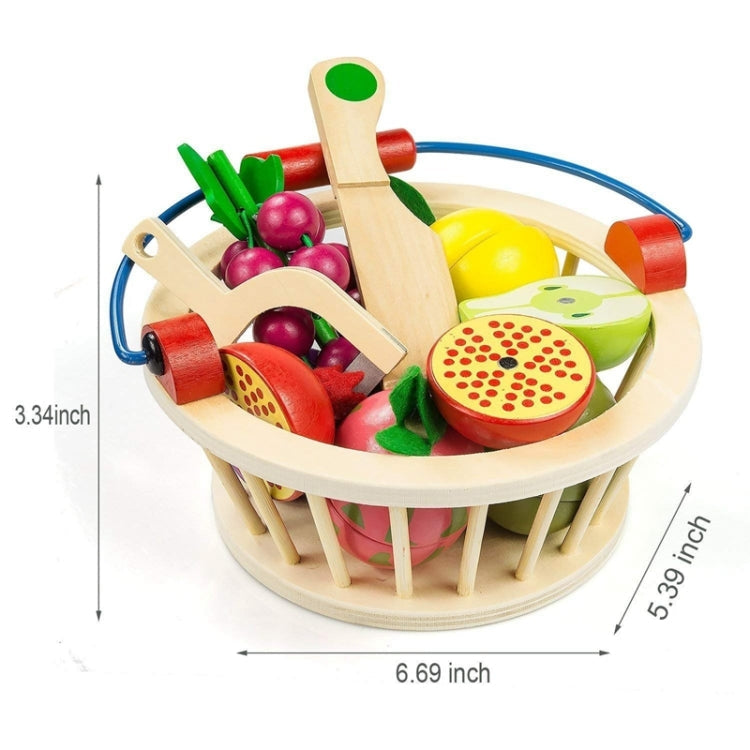 Children Wooden Magnetic Cut fruit and Vegetables Baby Cut Music Play House Kitchen Toys, YLB-12 PCS Fruit Basket