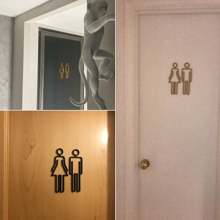 2 PCS Acrylic Toilet Symbol Adhesive Backed Bathroom Toilet Door Sign for Hotel, Toilet Sign(Gold), Toilet Sign(Black), Toilet Sign(Silver)
