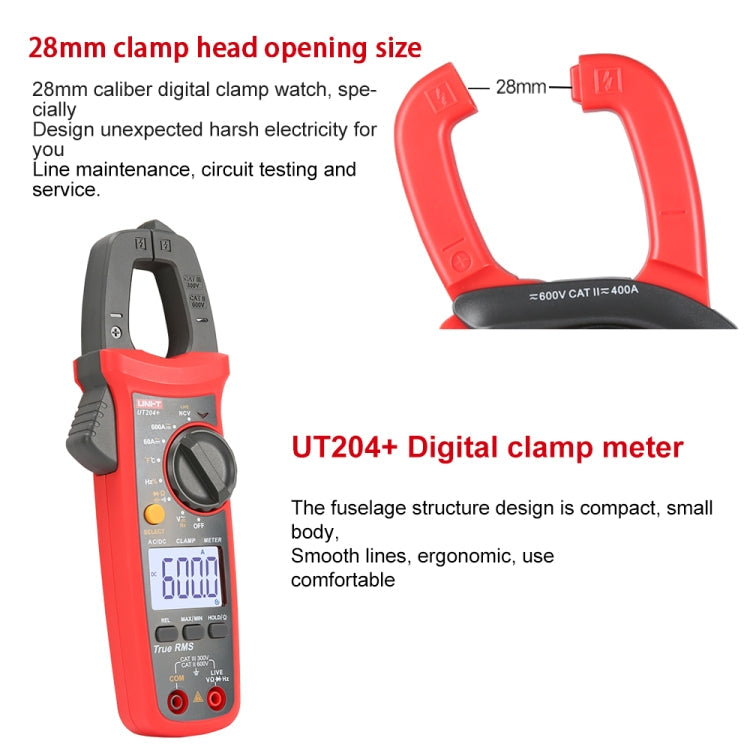 UNI-T  UT204+ 600A  Digital Clamp Meter AC DC Voltage Detector, UT204+ 600A