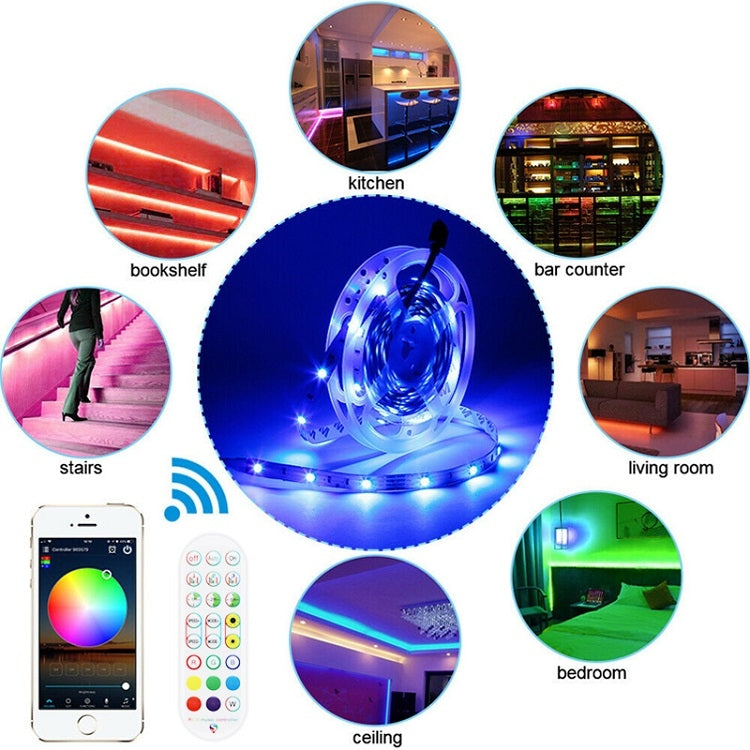 Bluetooth Suit Smart Music Sound Control Light Strip Waterproof 5050 RGB Colorful Atmosphere LED Light Strip With 24-Keys Remote Control, 5M 150 LEDs, 5M 300 LEDs, 10M 300 LEDs, 10M 600 LEDs, 15M 450 LEDs, 20M 360 LEDs