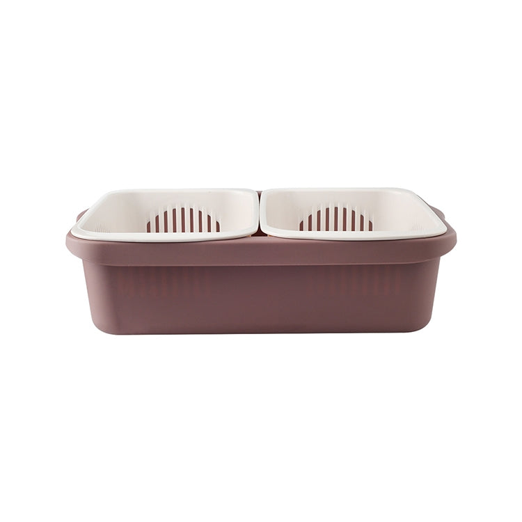 Double-layer Classification Square Drain Basket Kitchen Household Plastic Fruit and Vegetable Basket, Dark Red, Yellow Blue, Grass Green, Light Gray