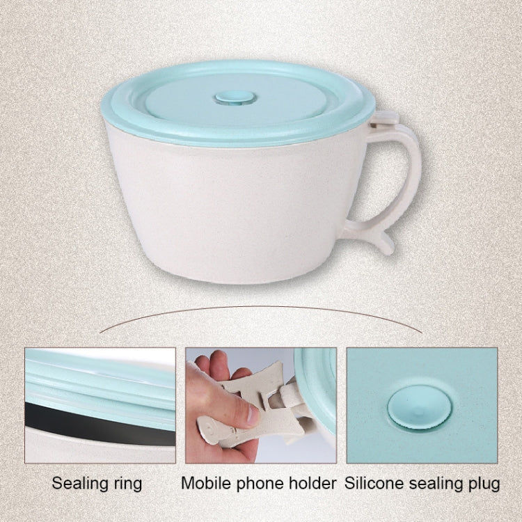 Wheat Fiber Instant Noodle Bowl Creative and Convenient Sealed Lunch Box with Mobile Phone Holder, Pink, Blue, Green