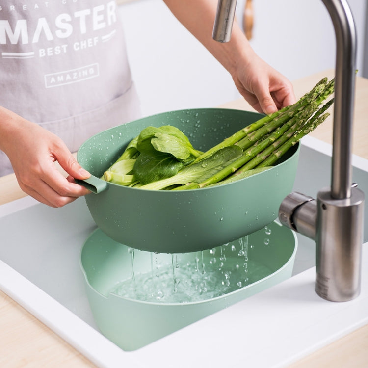 Kitchen Rice Pan Double-dish Vegetable Drain Basket Plastic Fruit Basket, U Shape Light Green, U Shape Dark Red, U Shape Light Gray, O Shape Light Green, O Shape Dark Red