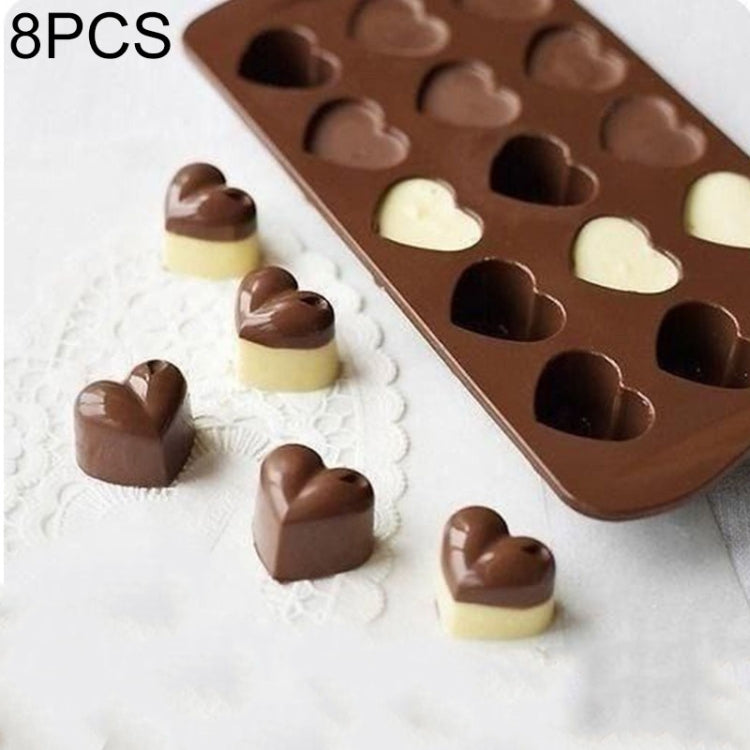 8 PCS Silicone Love Shape 15 Grid Cake Chocolate Ice Tray Mold, Love Shape(Brown)