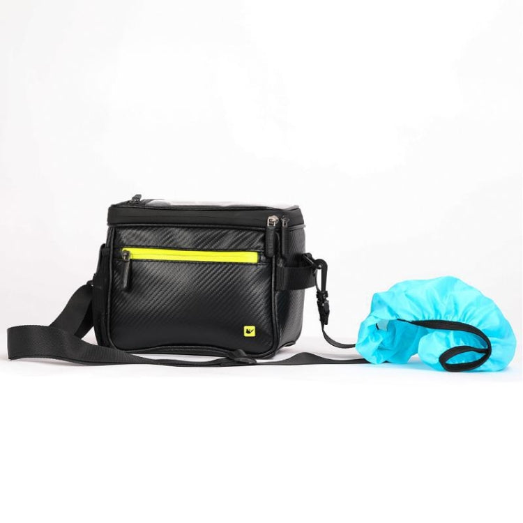 Rhinowalk Bicycle Front Handle Bag Camera Bag Waterproof 7.5 inch Large Touch Screen Navigation Mobile Phone Bag Bicycle Bag, Dark Gray, Carbon Fiber Black Green, Matt Full Black, Matt Black Green