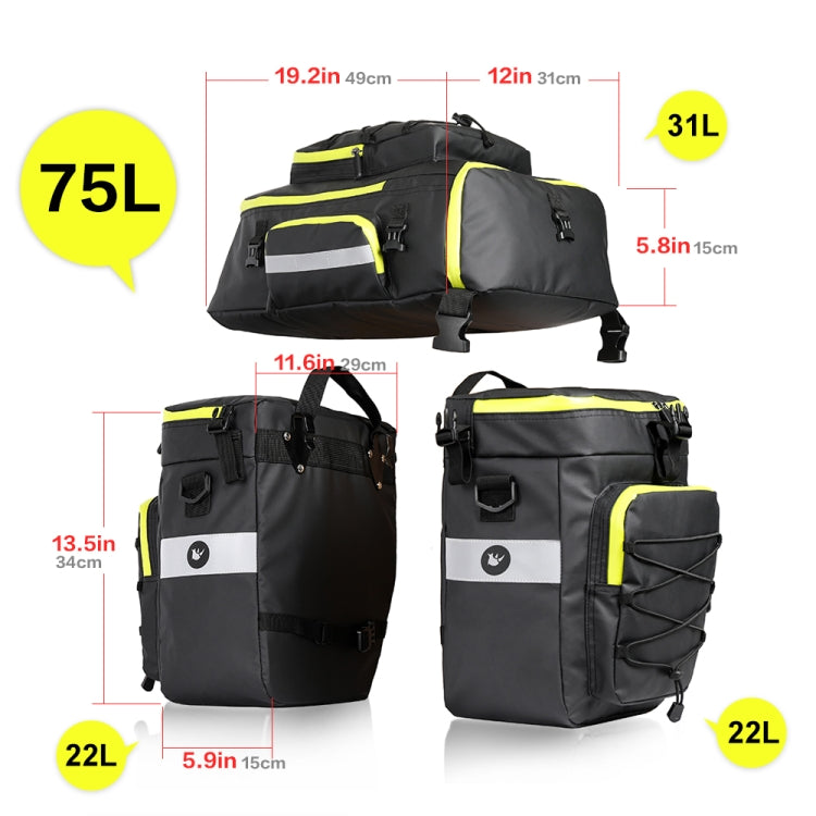 Rhinowalk Three-in-one Multifunctional Bicycle Rear Shelf Pannier Waterproof Long-distance Equipment, Full Black, Black Green