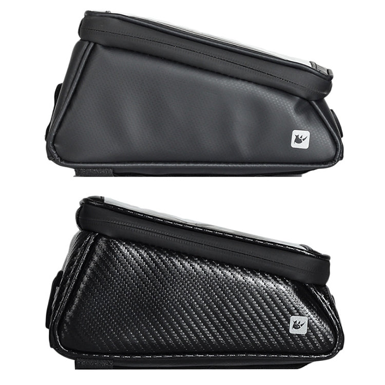 Rhinowalk Bicycle Front Tube Bag Waterproof Mobile Phone Touch Screen Multi-function Bicycle Handlebar Bag, Carbon Fiber Black, Matt Black