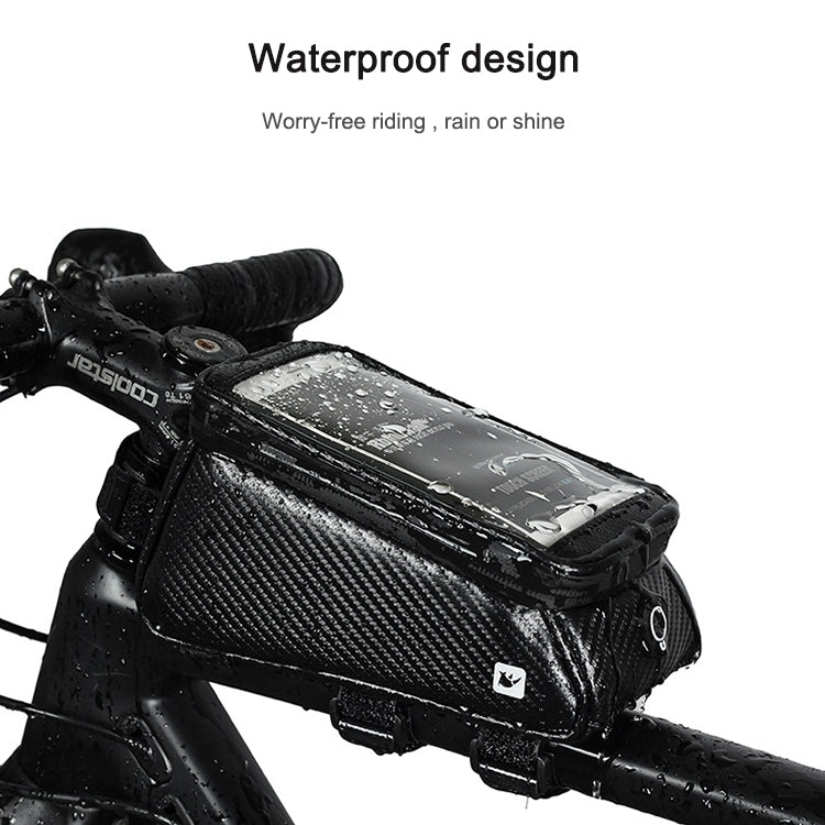 Rhinowalk Bicycle Front Tube Bag Waterproof Mobile Phone Touch Screen Multi-function Bicycle Handlebar Bag, Carbon Fiber Black, Matt Black