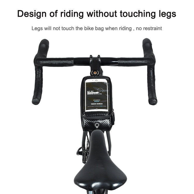 Rhinowalk Bicycle Front Tube Bag Waterproof Mobile Phone Touch Screen Multi-function Bicycle Handlebar Bag, Carbon Fiber Black, Matt Black