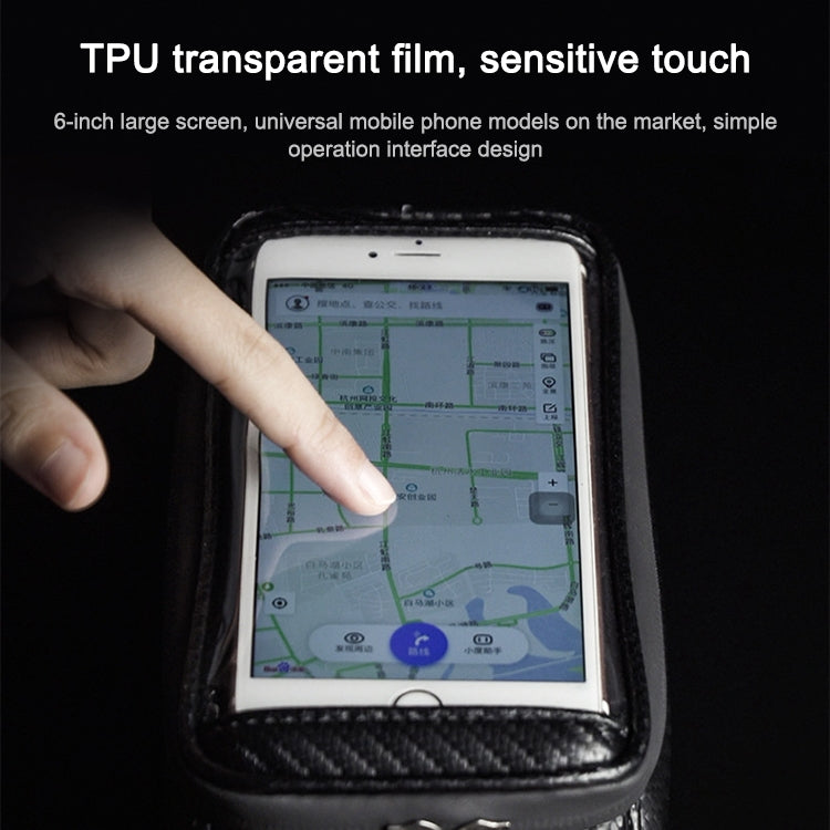Rhinowalk Bicycle Front Tube Bag Waterproof Mobile Phone Touch Screen Multi-function Bicycle Handlebar Bag, Carbon Fiber Black, Matt Black