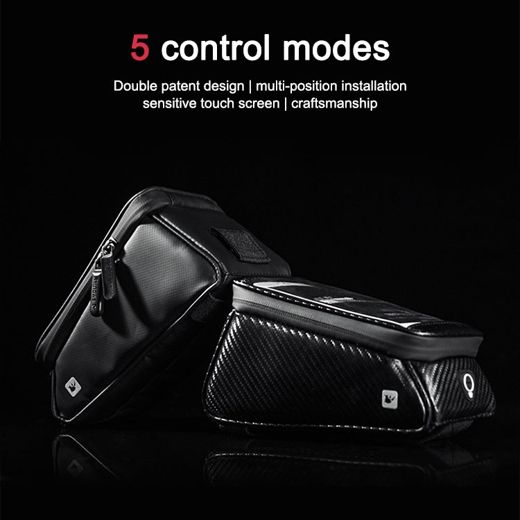 Rhinowalk Bicycle Front Tube Bag Waterproof Mobile Phone Touch Screen Multi-function Bicycle Handlebar Bag, Carbon Fiber Black, Matt Black